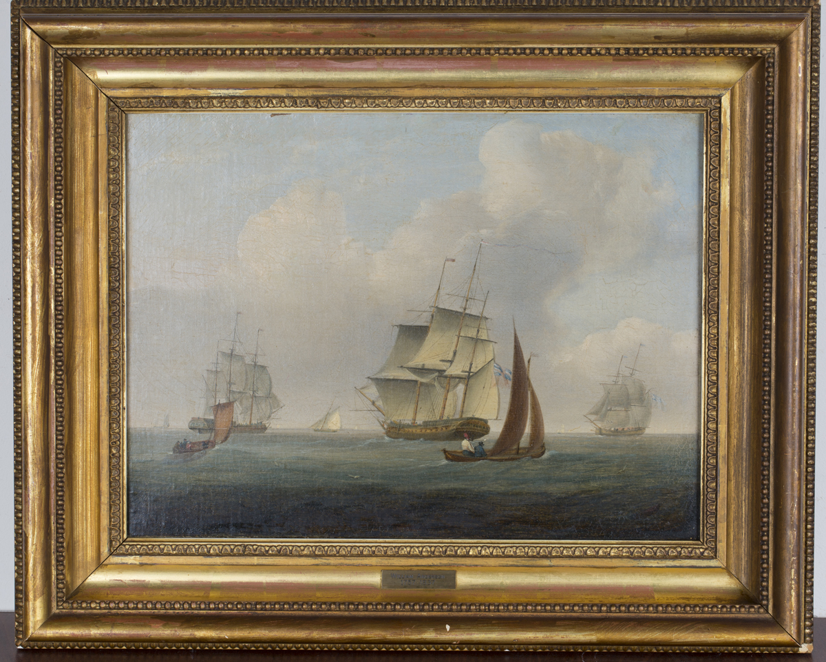 Circle of William Andersen - Boats and Ships in Calm Waters, early 19th century oil on canvas, 29. - Image 6 of 6