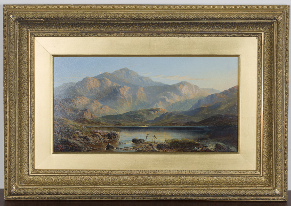 Alfred Augustus Glendening - 'A Highland Loch at Sunset', late 19th century oil on millboard, signed