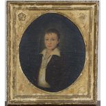 British School - Oval Half Length Portrait of a Boy, 19th century oil on canvas, 30cm x 25cm, within