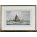 Robert Thornton Wilding - Boats at Sea, watercolour and gouache, signed, 20.5cm x 35cm, within a