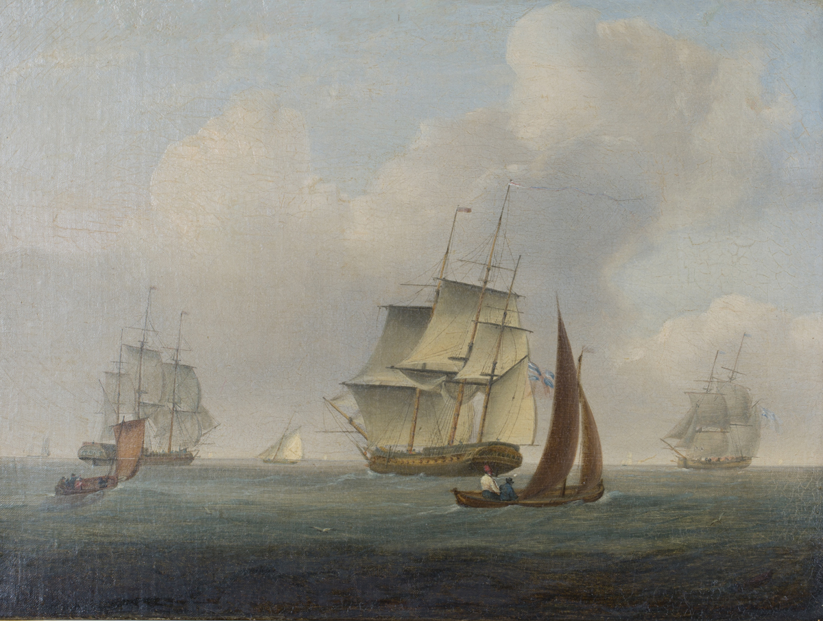 Circle of William Andersen - Boats and Ships in Calm Waters, early 19th century oil on canvas, 29.