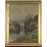 John Adams Whipple - View along a River, oil on canvas, signed, 64.5cm x 49cm, within a gilt frame.