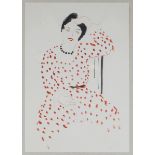 Elmyr de Hory - Homage to Henri Matisse with a Lady wearing a Red Polka Dot Dress, watercolour,
