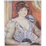 Tom Keating - Portrait of a Lady holding a Fan, pastel, signed, 37cm x 30cm, within a gilt frame.