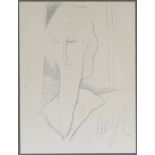 Elmyr de Hory - Homage to Amedeo Modigliani with a Head and Shoulders Portrait, pencil drawing,