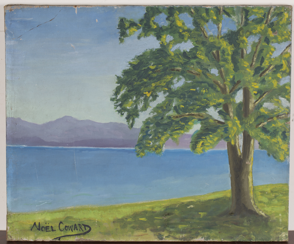 Noël Coward - 'Tree on the Edge of a Lake', 20th century oil on canvas, signed recto, titled and