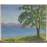 Noël Coward - 'Tree on the Edge of a Lake', 20th century oil on canvas, signed recto, titled and