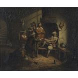 Dutch School - Tavern Interior, late 19th century oil on panel, 26cm x 31.5cm, within a gilt