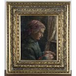 E. Kowolski - Elderly Lady knitting, late 19th/early 20th century oil on canvas, signed, 31cm x