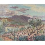 Hans Christiansen - Southern Landscape, oil on canvas, signed, 36.5cm x 45.5cm, within a painted