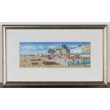 Rod Pearce - View along Brighton Seafront, 20th century watercolour and gouache, signed, 13cm x