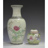 A Chinese Republic style famille rose porcelain vase, late 20th century, the high-shouldered body