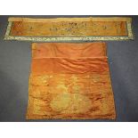 A collection of Chinese silk embroideries, late Qing dynasty, including a rectangular altar panel,