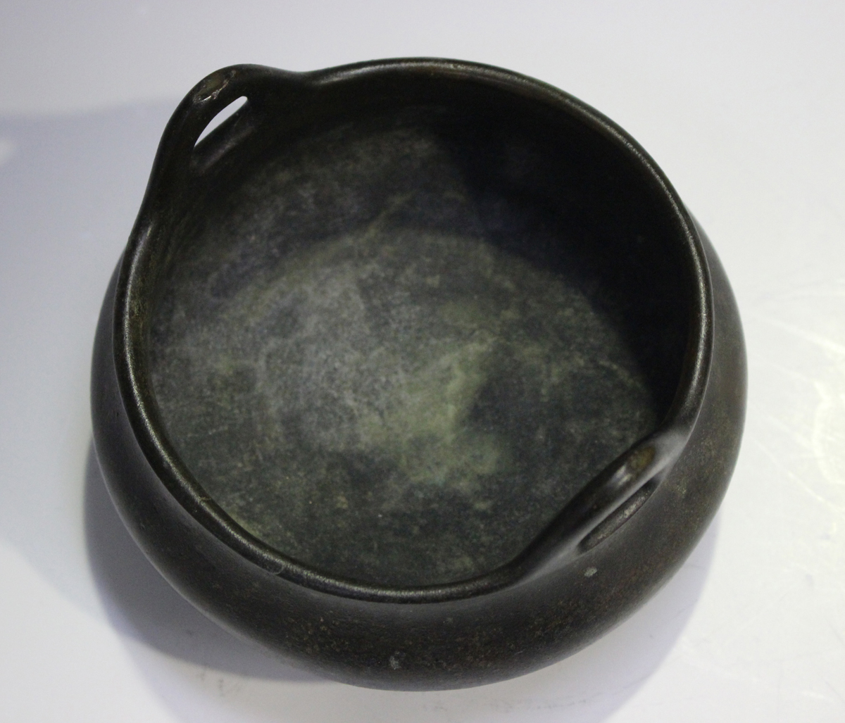 A Chinese brown patinated bronze tripod censer, mark of Xuande but probably Qing dynasty, of - Image 6 of 8