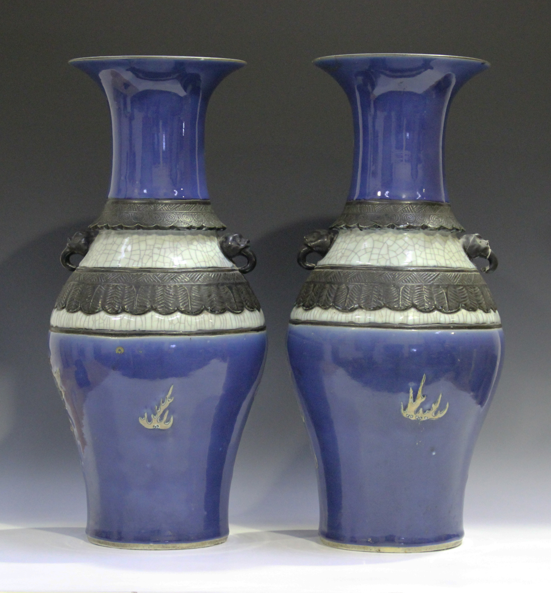 An impressive pair of Chinese blue and crackle glazed porcelain vases, late Qing dynasty, each of - Image 17 of 18