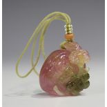 A Chinese rose quartz pendant, probably late Qing dynasty or later 20th century, the predominately