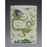 A Chinese famille verte porcelain brushpot, Kangxi style but probably early 20th century, of