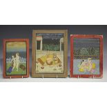 A group of three Indian Mughal style erotic paintings, late 19th/early 20th century, each painted in