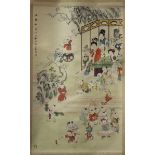 A Chinese hanging scroll painting, 20th century, depicting a scene of children at play, line of