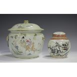 A Chinese famille rose porcelain food jar and cover, Republic period, painted with figures