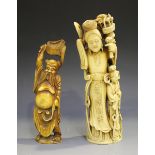 Two Chinese marine ivory carvings, late Qing dynasty, one carved and pierced with a maiden and