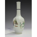 A Chinese famille verte porcelain bottle vase, probably 20th century, the tapered ovoid body painted