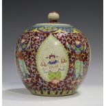 A Chinese Thai market Bencharong style crackle glazed porcelain jar and cover, late Qing dynasty,