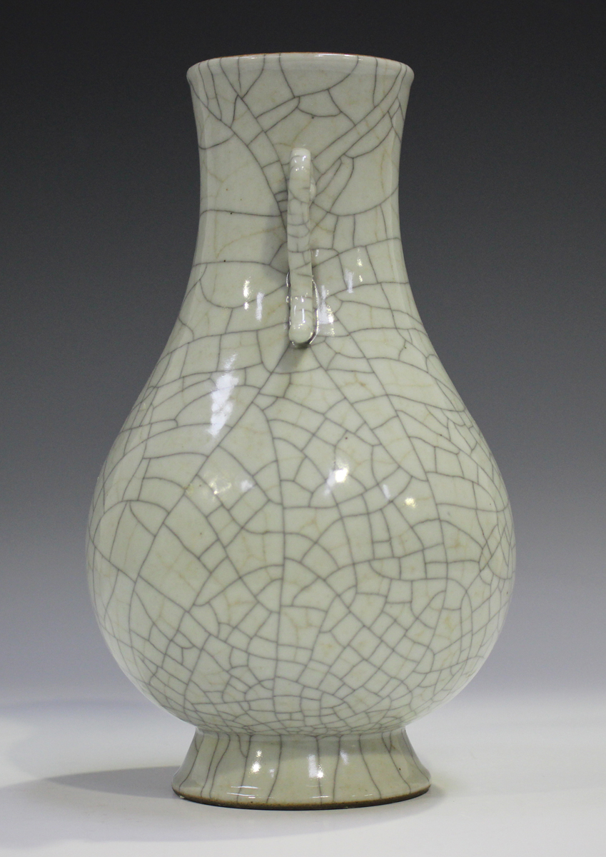 A Chinese Guan-type crackle glazed stoneware vase, probably 20th century, the pear-shaped body - Image 8 of 10