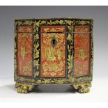 A Chinese Canton red and black lacquer octagonal tea caddy and hinged cover, 19th century, each