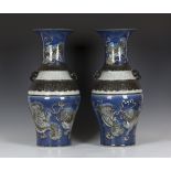 An impressive pair of Chinese blue and crackle glazed porcelain vases, late Qing dynasty, each of