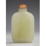 A Chinese white jade snuff bottle, late Qing dynasty or later, of well-hollowed, flattened,