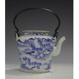 A Chinese blue and white porcelain teapot and cover, mark of Xuande but late Qing dynasty, with