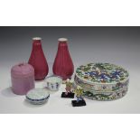 A collection of Chinese porcelain, Qing dynasty and later, comprising a pink enamelled jar and