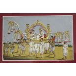 An Indian painting on mica, late 19th century, depicting a maharaja and consort transported by a