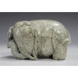 A Chinese mottled grey jade carving of an elephant, possibly late Qing dynasty or later, the full-