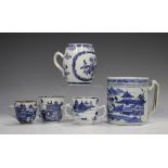 A Chinese Canton blue and white export porcelain tankard, late 19th century, the cylindrical body