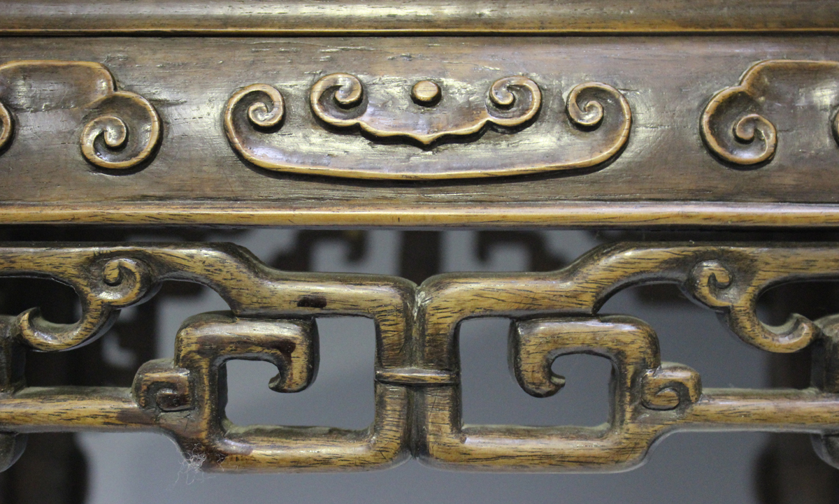 A Chinese hardwood jardinière stand, late 19th century, the square top inset with a rouge marble - Image 8 of 8