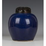 A Chinese powder blue glazed porcelain ginger jar, 18th century, height 20cm (minor faults and
