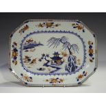 A Chinese Imari export porcelain meat dish, Qianlong period, painted with a pavilion on an island