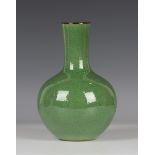 A Chinese green crackle glazed porcelain bottle vase, early 20th century, the globular body