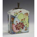 A Chinese famille rose tobacco leaf pattern export porcelain tea caddy, Qianlong period, decorated