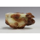 A Chinese two-tone agate brush washer/water coupe, probably 20th century, the pale grey leaf-