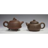 A Chinese Yixing stoneware teapot, cover and inner strainer, 20th century, of compressed circular
