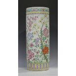 A Chinese famille rose porcelain cylindrical stick stand, 20th century, painted with