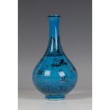 A Chinese turquoise glazed porcelain bottle vase, mark of Xuande but probably Qing dynasty,