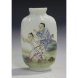 A Chinese famille rose porcelain snuff bottle, mark of Qianlong but probably Republic period or