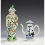 A Chinese blue and white export porcelain coffee pot and cover, Qianlong period, the pear-shaped