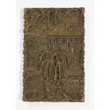 A Chinese Canton export sandalwood rectangular card case and cover, mid to late 19th century, carved