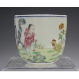 A Chinese famille rose porcelain wine cup, mark of Qianlong but Republic period or later, the U-