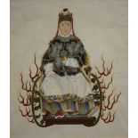 A Chinese watercolour on paper, late Qing dynasty, depicting a portrait of a dignitary seated on a